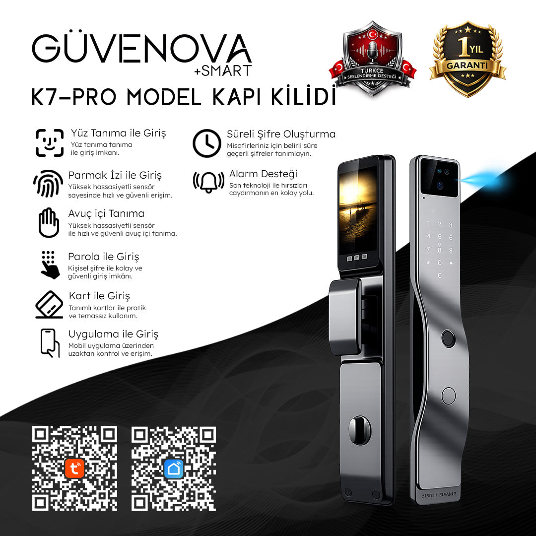 K7-PRO Tuya Destekli Akıllı Kapı Kilidi